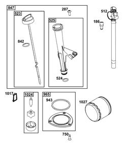Lubrication Group Diagram and Parts List for 40N777-0033-B5 400000 - 699999 Briggs and Stratton Engine